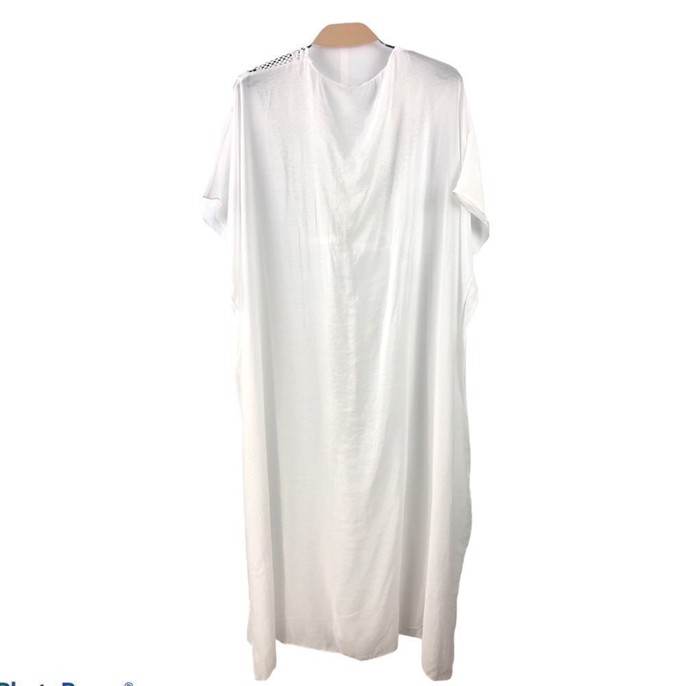 Long Bohemian White Kaftan w/ Tassel Ties - Picture 3 of 5